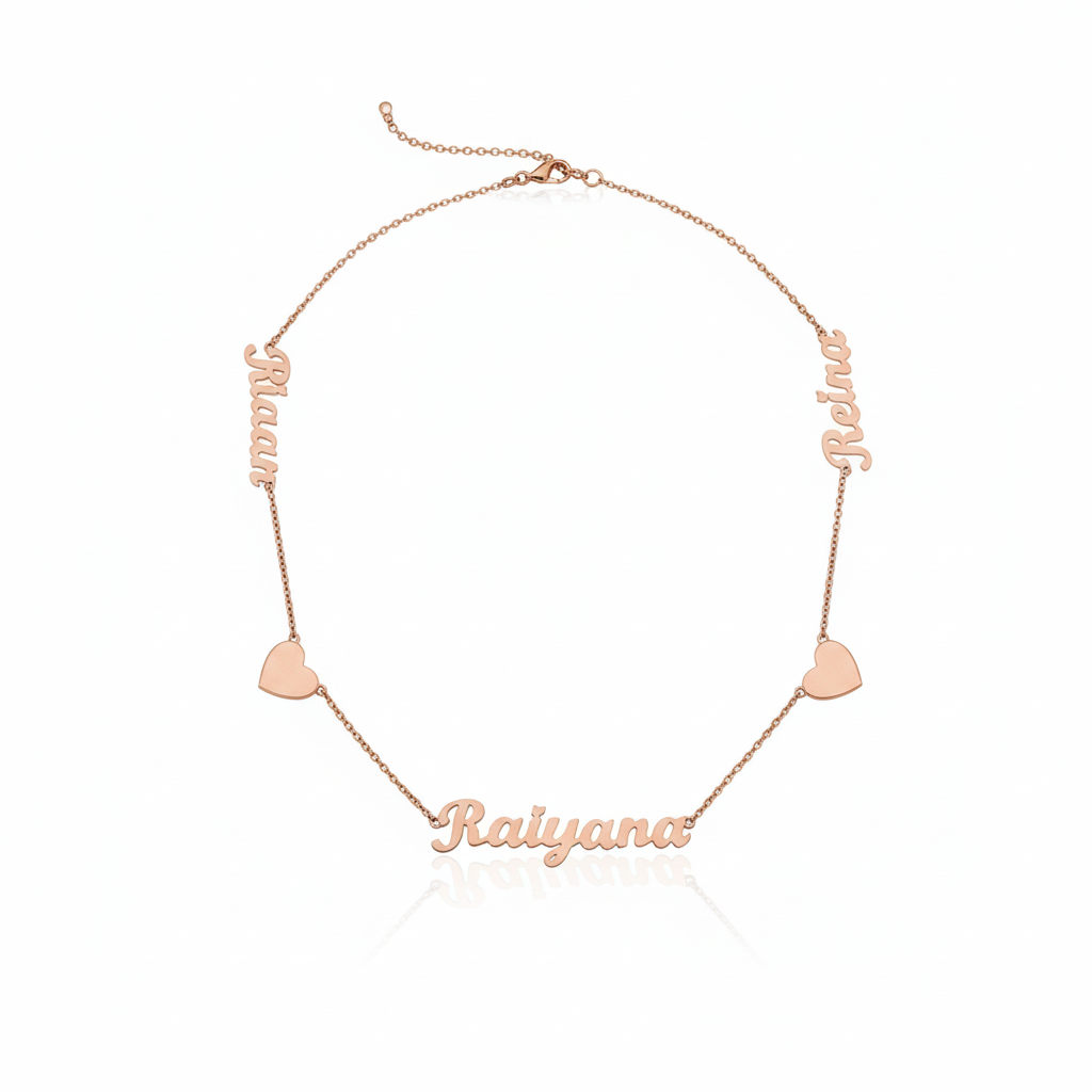 Three Names, Two Gold Hearts Necklace