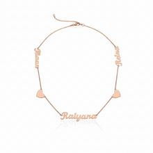 Load image into Gallery viewer, Three Names, Two Gold Hearts Necklace
