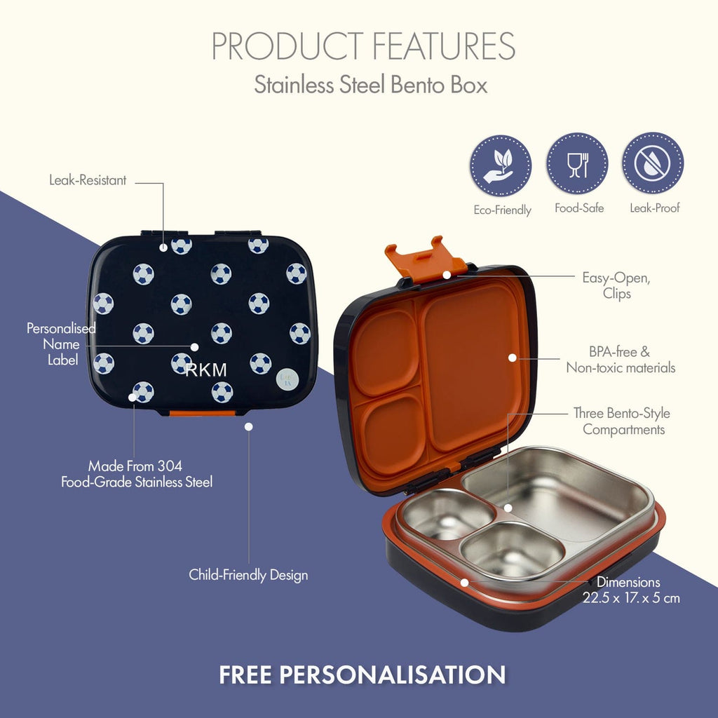 Football Stainless Steel Bento Box - 3 Compartments