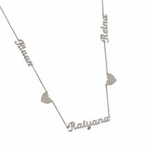 Load image into Gallery viewer, Three Names, Two Gold Hearts Necklace
