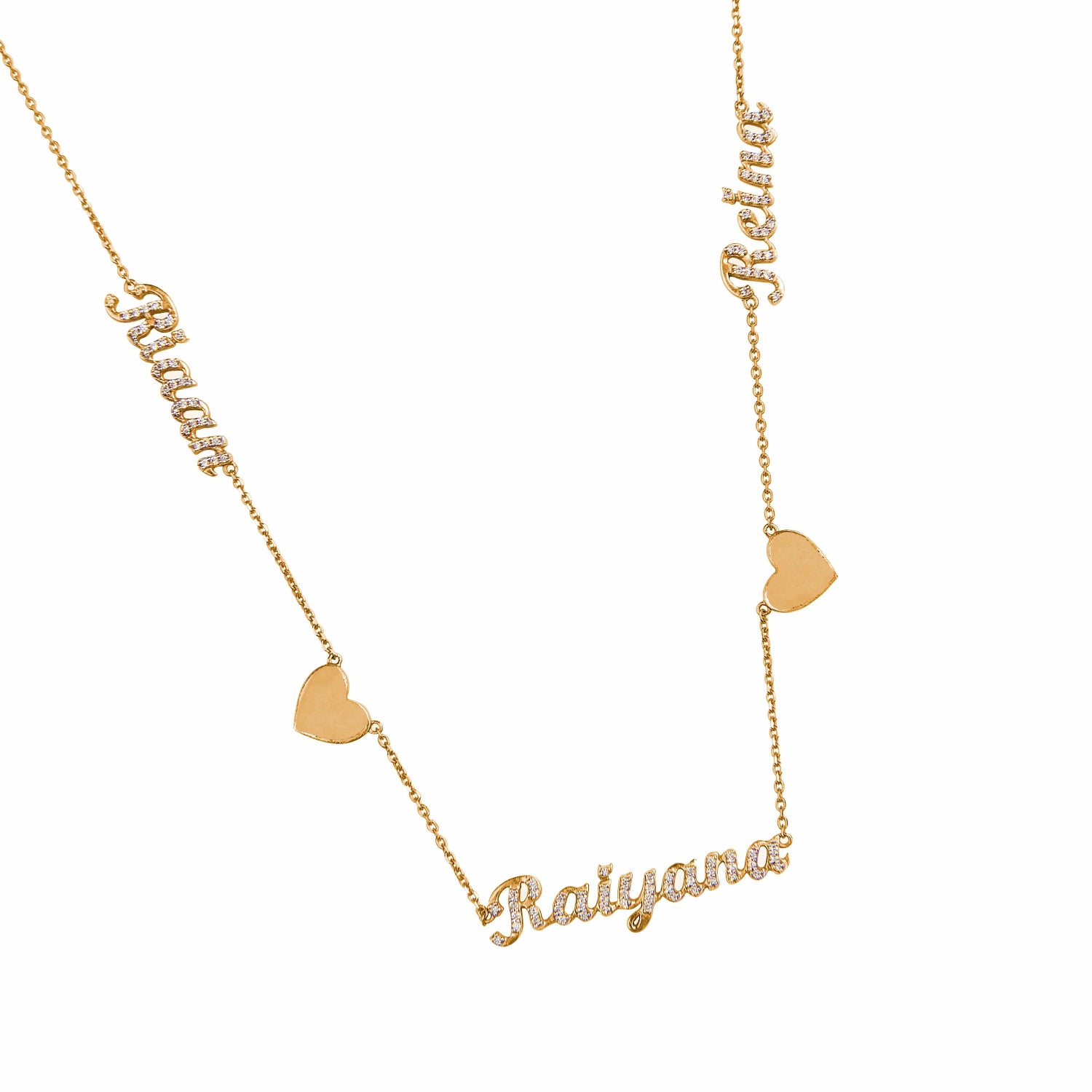Three Names, Two Gold Hearts Necklace