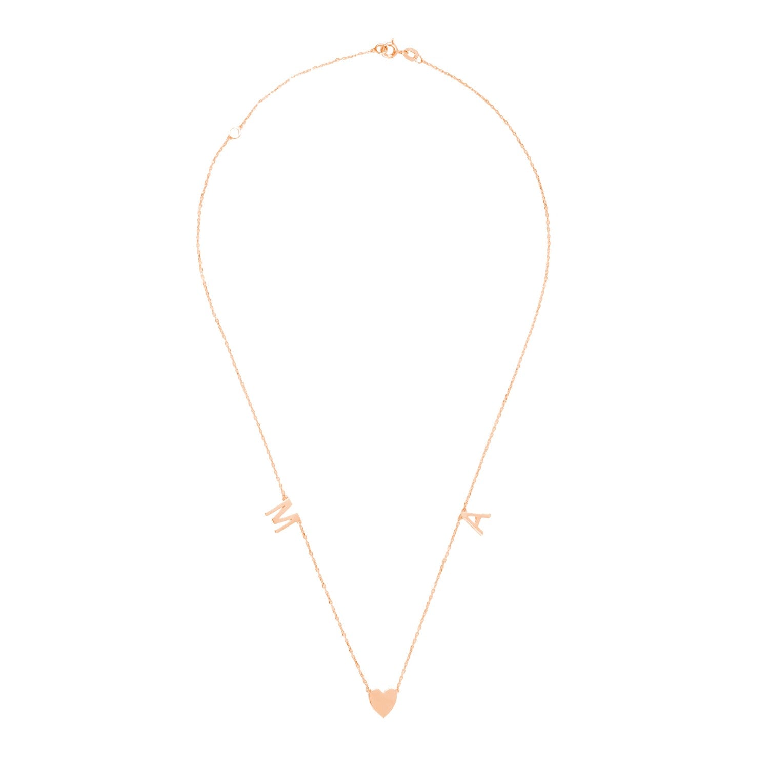 Two Gold Initials with Heart Necklace