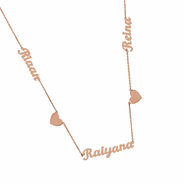 Three Names, Two Gold Hearts Necklace
