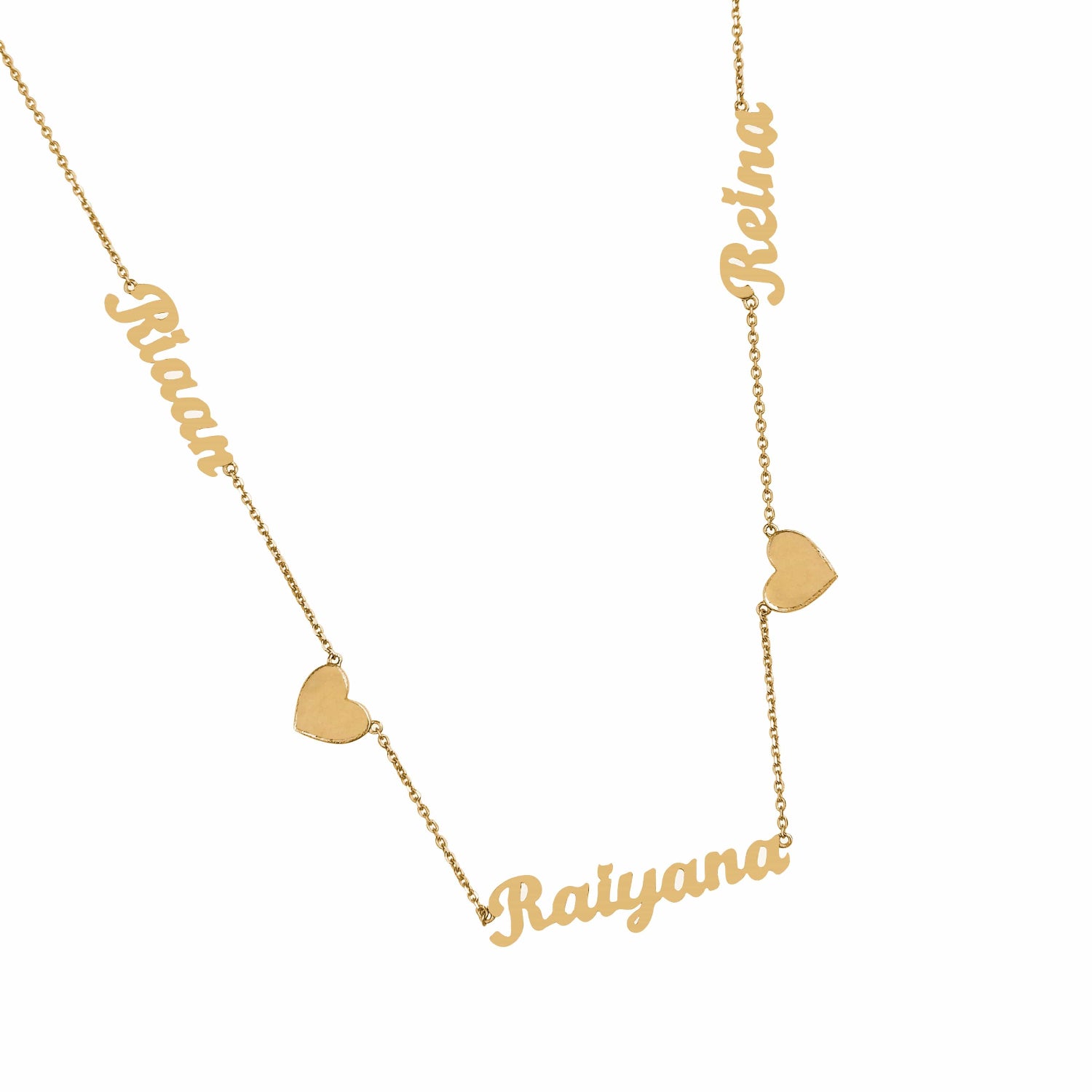 Three Names, Two Gold Hearts Necklace