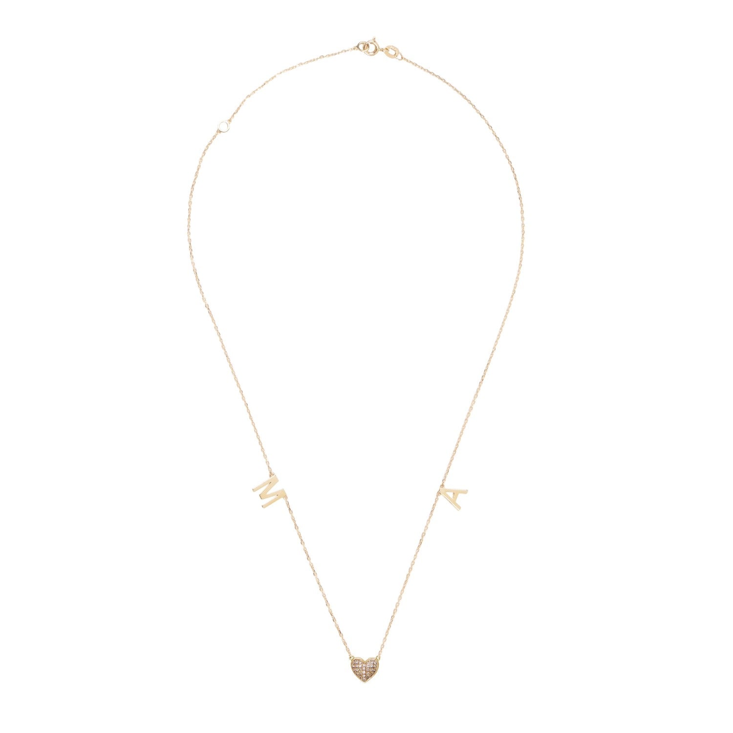 Two Gold Initials with Heart Necklace